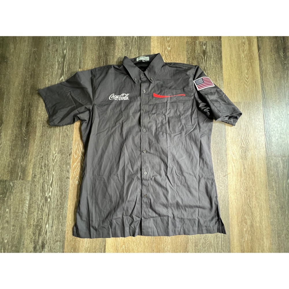 Doc & Amelia Cintas Button Down Shirt Mens L Grey Coca-Cola Workwear Vented Back